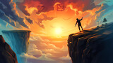 Fototapeta  - A person jumping off a cliff into the sky at sunset or dawn with the numbers 2012 and 2012 on the cliff