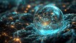 A quantum computer housed within a crystalline sphere, pulsing with ethereal light, the secrets of the universe encoded in its glowing patterns.