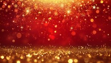 New Year Christmas Red Background With Gold Stars And Sparkling Abstract Background With Red And Gold Particle Christmas Golden Light Shine Particles Bokeh On Red Background Gold Foil Texture Ai