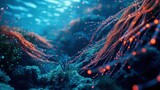 Fototapeta Do akwarium - A vast underwater data center, glowing cables snaking through coral reefs, technology harmonizing with the ocean's vibrant pulse.
