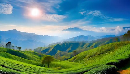 Wall Mural - green hills of tea plantations in munnar