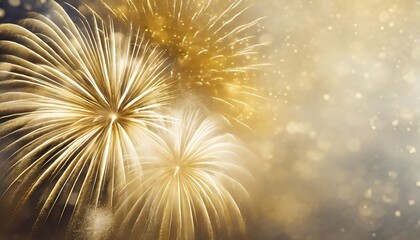 Wall Mural - bright white and gold fireworks at new year with copy space comeliness