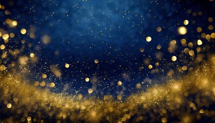 Wall Mural - abstract background with dark blue and gold particle christmas golden light shine particles bokeh on navy blue background gold foil texture holiday concept digital ai