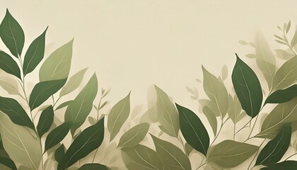 Canvas Print - widebackground with green and beige leaves simple natural illustration