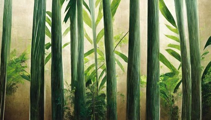 Canvas Print - tall trunks with tall long leaves on a textural background photo wallpaper for the interior