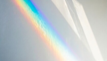 Wall Mural - crystal prism rainbow light refraction texture on white wall background organic drop diagonal holographic flare on a white wall water shadows for natural light overlay effects