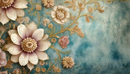 Canvas Print - vintage background with flower ornament