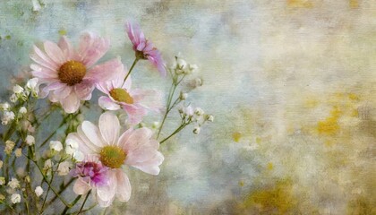  flowers on a textured background with scuffs