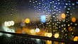 raindrops on windowpane with city lights