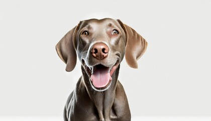 cute playful doggy or pet is playing and looking happy isolated on background brown weimaraner young dog is posing cute happy crazy dog headshot smiling on png