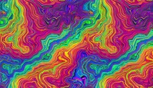 Seamless Psychedelic Rainbow Ridged Topological Map Pattern Background Texture Trippy Hippy Abstract Wavy Swirls Dopamine Dressing Style Fashion Motif Bright Colorful Neon Retro Wallpaper Backdrop