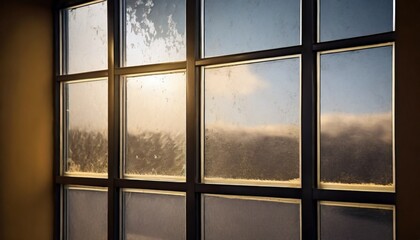 Wall Mural - dirty window glass close up at street