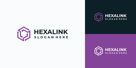 Wall Mural - Hexagon cube link vector logo design.