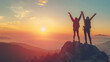© Artistic Visions - Victory Pose Silhouettes on Mountain Crest During Sunrise