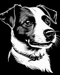 Wall Mural - Black and white vector silhouette of a sitting dog facing front, suitable for t-shirt printing and other design projects