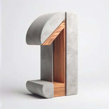 1 digit shape created from concrete and wood. AI generated illustration