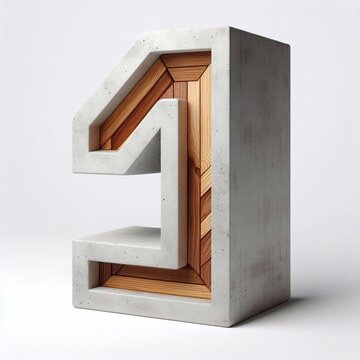 1 digit shape created from concrete and wood. AI generated illustration