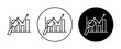 Market prediction icon Set. Graph Statistics forecast vector symbol in black filled and outlined style. Predict margin and risk analysis sign.
