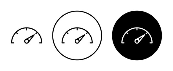 Performance indicator icon Set. Fast speedometer vector symbol in black filled and outlined style. High speed meter dashboard sign.