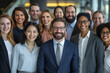 © World of AI - diverse group of employees posing for a professional corporate portrait, modern office