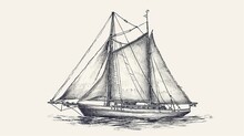 Hand Drawn Engraving Pen And Ink Yacht Sailboat Vintage Vector Illustration
