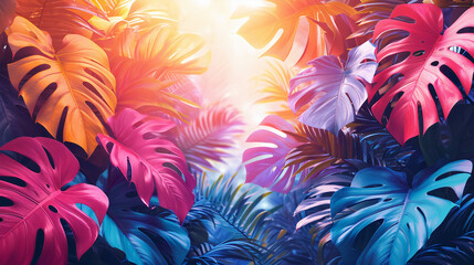 Wall Mural - Beautiful colored leaves of the tropics. The color of the rainbow. Background: Generative AI