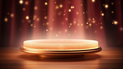 Wall Mural - golden round podium with light clouds, a stage for a new product with an empty copy space