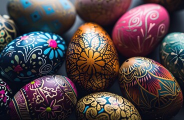 Canvas Print - Various colourful easter eggs with different designs