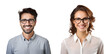 Set of teacher: man and woman, happy and wearing glasses, Isolated on Transparent Background, PNG