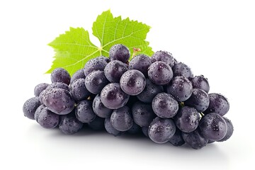 Wall Mural - Purple grape with green leaf isolated on white background. AI Generated