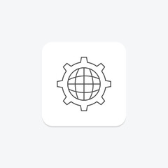 Globe in a Cogwheel grey thin line icon , vector, pixel perfect, illustrator file