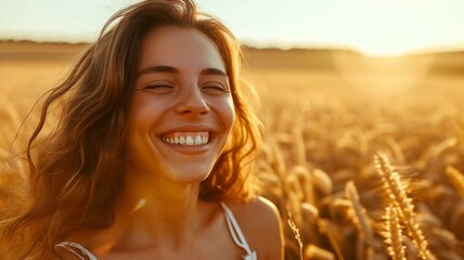 Wall Mural - woman in wheat field