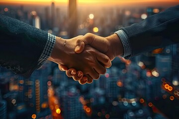 Handshake sealing business success businessmen concluding deal in partnership hand of person at meeting embodying concept of cooperation shake signifying teamwork and greeting in corporate