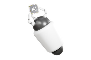 Poster - 3D Artificial Intelligence Chip concept or AI Chip in Robotic Hand icon. Generative AI concept, Technology and engineering, neural network concept. Minimal Cartoon isolated background. 3D Rendering