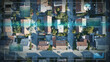 Aerial top down of urban cityscape with scanning houses for surveillance and observation