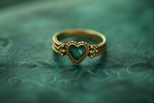 Vintage Celtic Heart Ring On Emerald Fabric