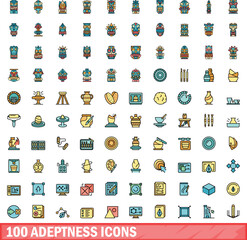 Poster - 100 adeptness icons set. Color line set of adeptness vector icons thin line color flat on white