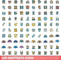 Poster - 100 adeptness icons set. Color line set of adeptness vector icons thin line color flat on white