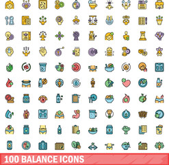 Poster - 100 balance icons set. Color line set of balance vector icons thin line color flat on white
