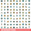 © ylivdesign - 100 banquet icons set. Color line set of banquet vector icons thin line color flat on white