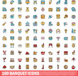 © ylivdesign - 100 banquet icons set. Color line set of banquet vector icons thin line color flat on white