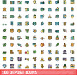 © ylivdesign - 100 deposit icons set. Color line set of deposit vector icons thin line color flat on white