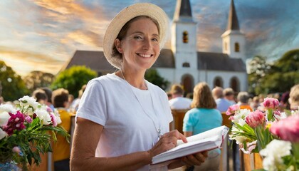 Wall Mural - Woman Volunteering in Church Outreach: A woman actively involved in church outreach programs.