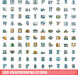 © ylivdesign - 100 engineering icons set. Color line set of engineering vector icons thin line color flat on white
