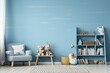 Child's room interior showcasing a mock-up wall with a pleasant blue hue. Generative AI