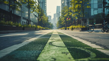 A Bike Lane In A Modern City Promoting Eco-friendly Transportation.
