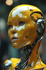 Poster - Portrait of yellow female cyborg