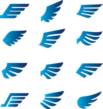 Set Of Wings Icons Blue Gradient Color. Wings Badges. Collection Wings Badge. Vector Illustration. Set Of Wings