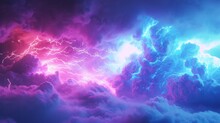 3d Render, Abstract Stormy Cloud Glowing From Inside With Bright Pink Blue Light. Neon Background  