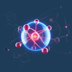 Wall Mural - atomic dance: subatomic realm, electrons, neutrons, and protons orbit a fixed nucleus in a model emp